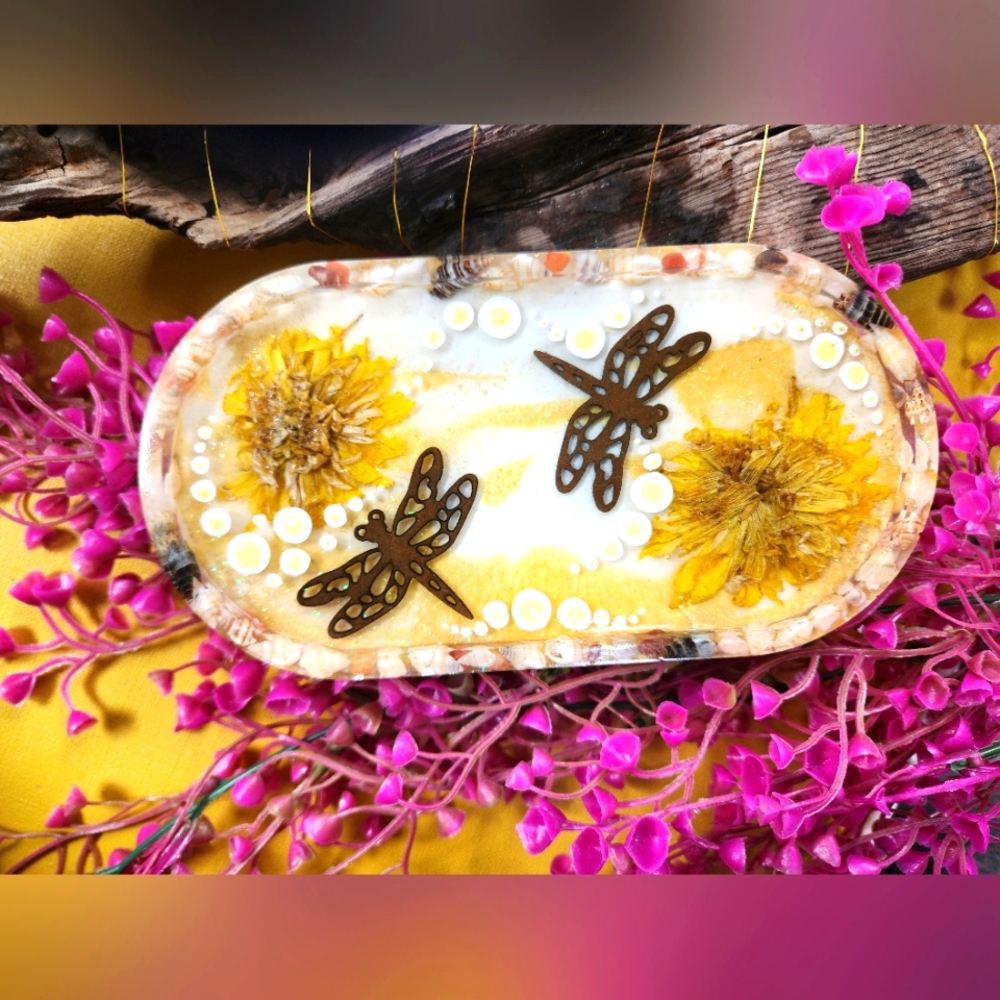 Handmade dragonfly and pressed flowers coaster *SOLD* MADE TO ORDER ONLY